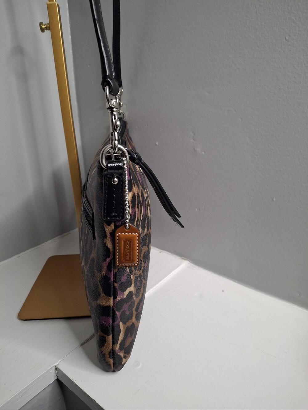 Coach Poppy Ocelot Purple Black Leopard Print Crossbody Bag EUC - Picture 4 of 7